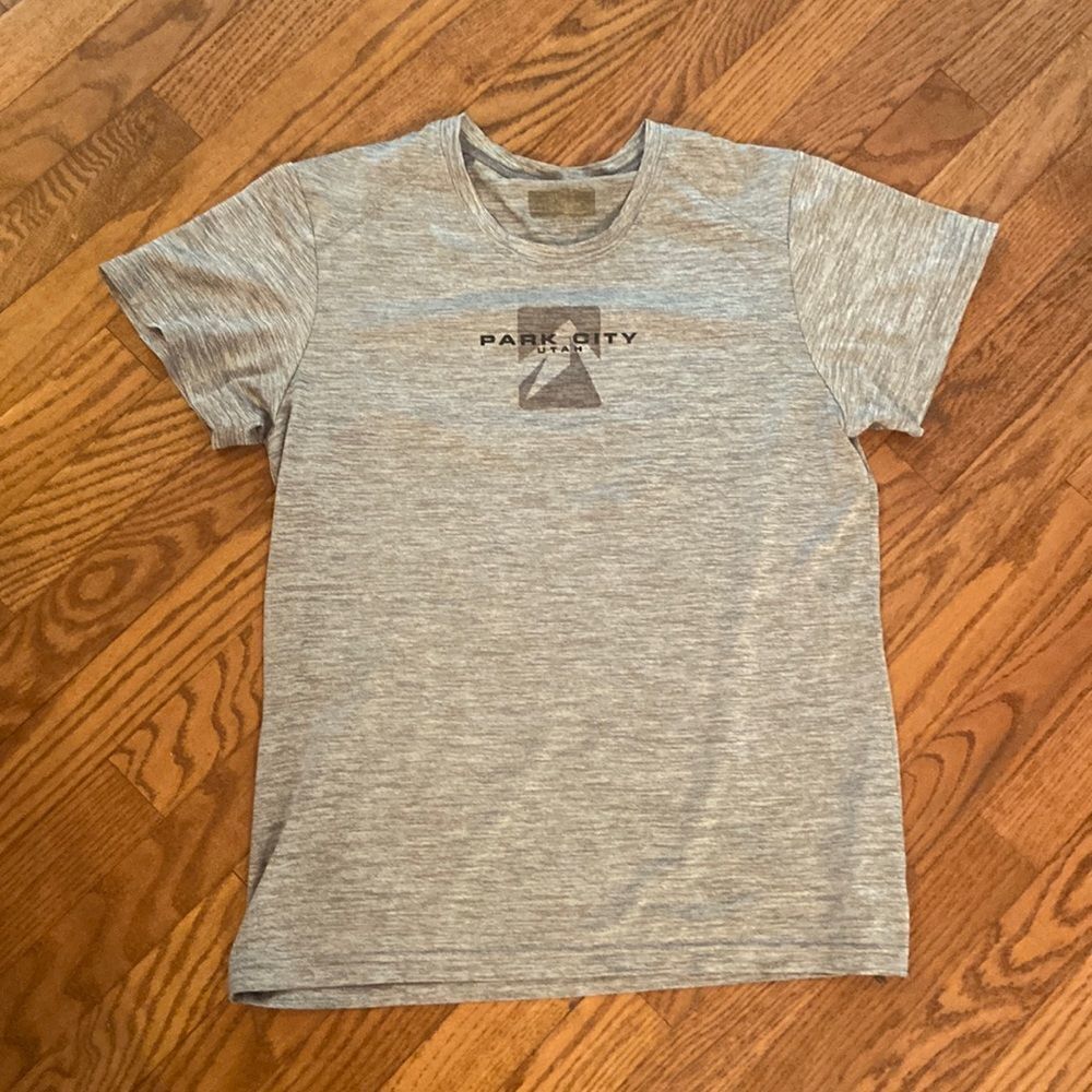 Park City Utah dry fit shirt - size Medium- grays,browns and black writing